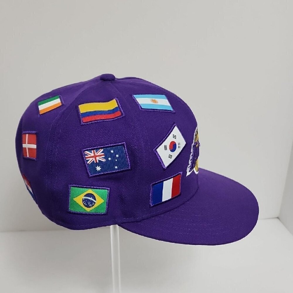 NWOT New Era Los Angeles Lakers Purple Snapback Hat Various National Flags - Picture 5 of 8